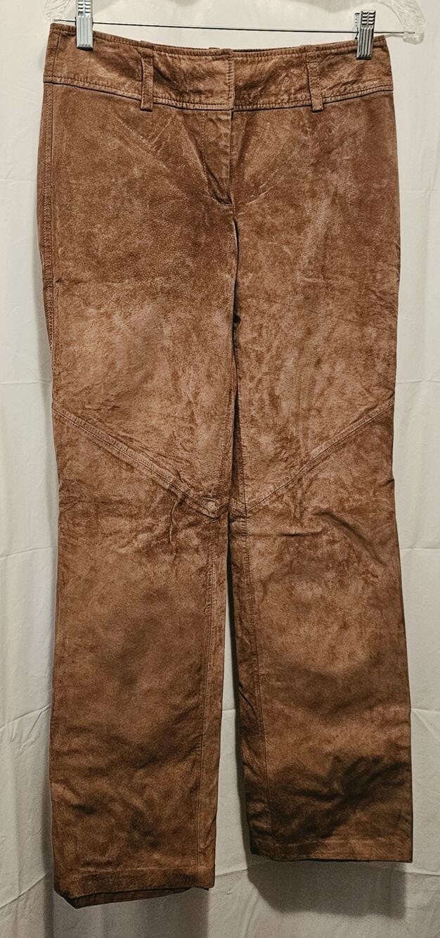 LOFT Genuine Suede Leather Pants Straight Leg Lined Carmel Brown Size 2